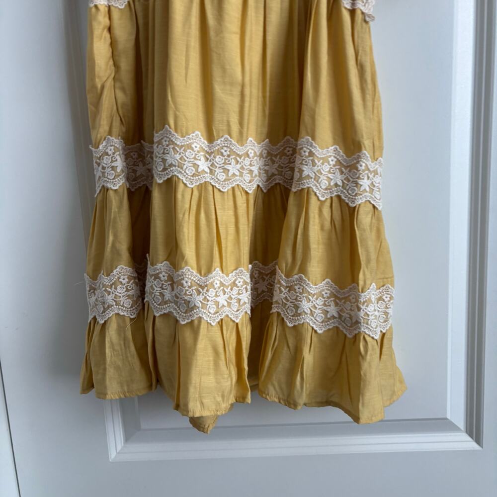 Pink Lily Savor This Feeling S Babydoll Mustard Lace Mini Dress Prairie Tiered - Picture 10 of 13